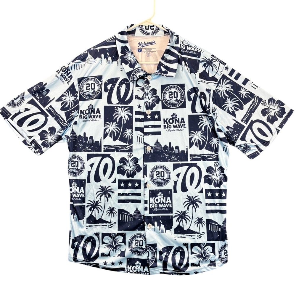 Washington Nationals Shirt Hawaiian Kona Big Wave Men's L Blue MLB Aloha